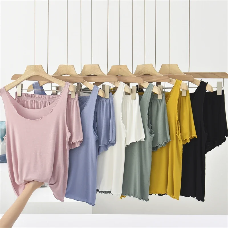 6 ألوان الصيف بيجامة مجموعات النساء الأساسية مشروط ملابس نوم غير رسمية الإناث شيك كل مباراة الصلبة صالة وتتسابق العطاء الأنيق