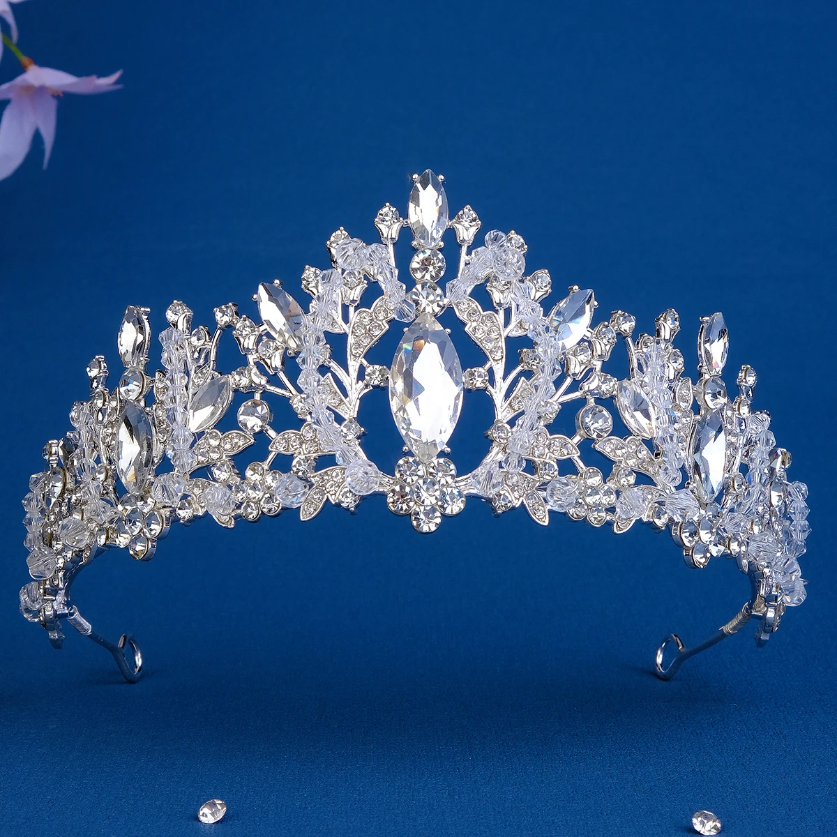 Efily Wedding Hair Tiara Crystal Bridal Tiara Rhirestone Crown Silver Color Diadem Veil Tiaras Wedding Hair Accessories