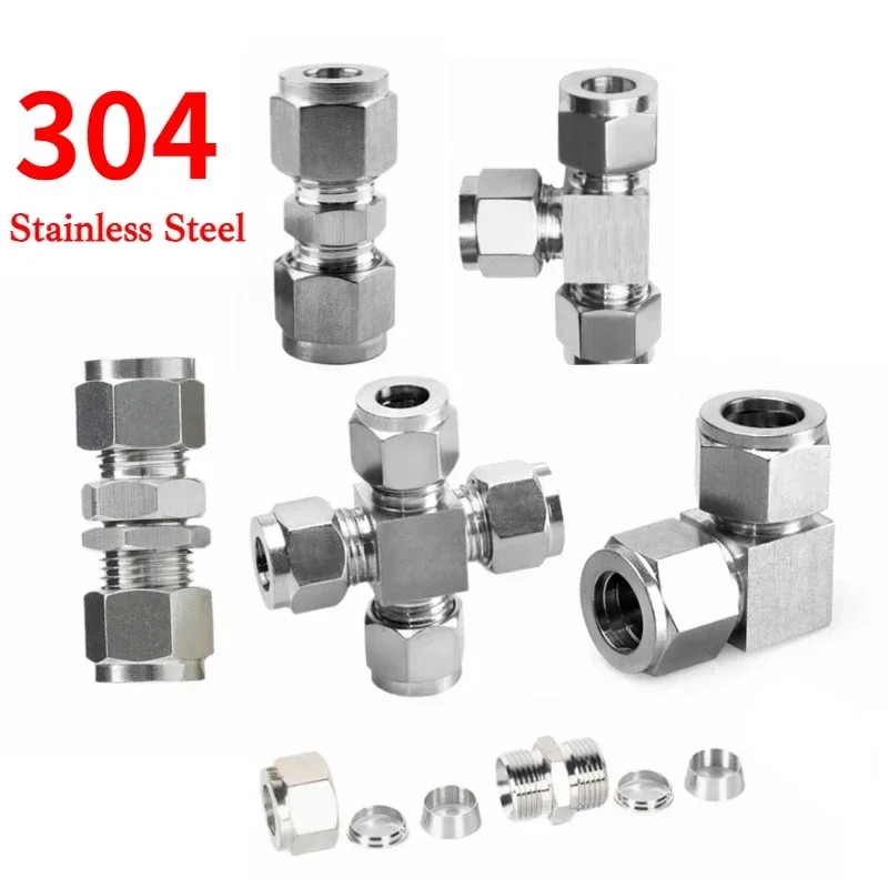 Trójnik kolankowy krzyżowy 1/8" 1/4" 3/8" 1/2" 3/4" 1" 3 4 5 6 8 10 -30 mm OD Złącze kompresyjne z podwójną tulejką ze stali nierdzewnej 304