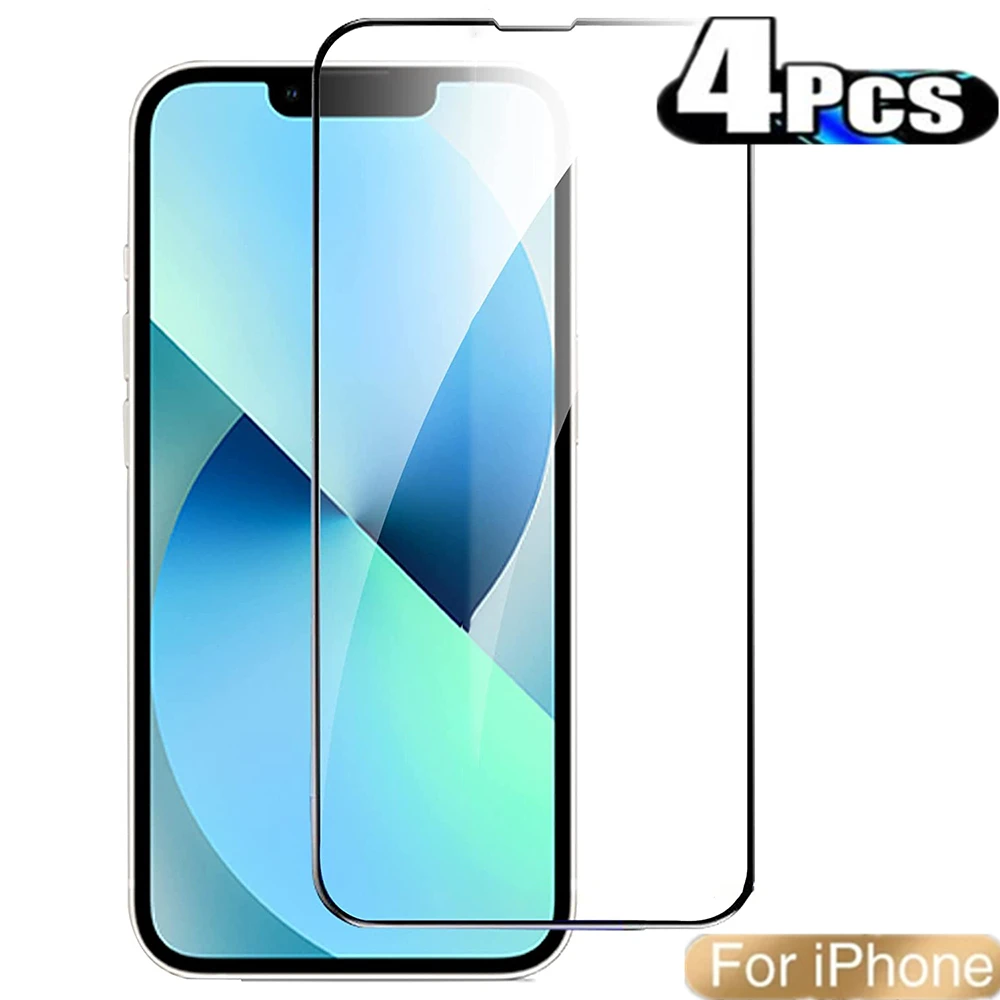 4PCS Full Cover Tempered Glass For iPhone 15 14 13 12 11 Protective Glass on iPhone X XR XS 14 Pro MAX  Screen Protector