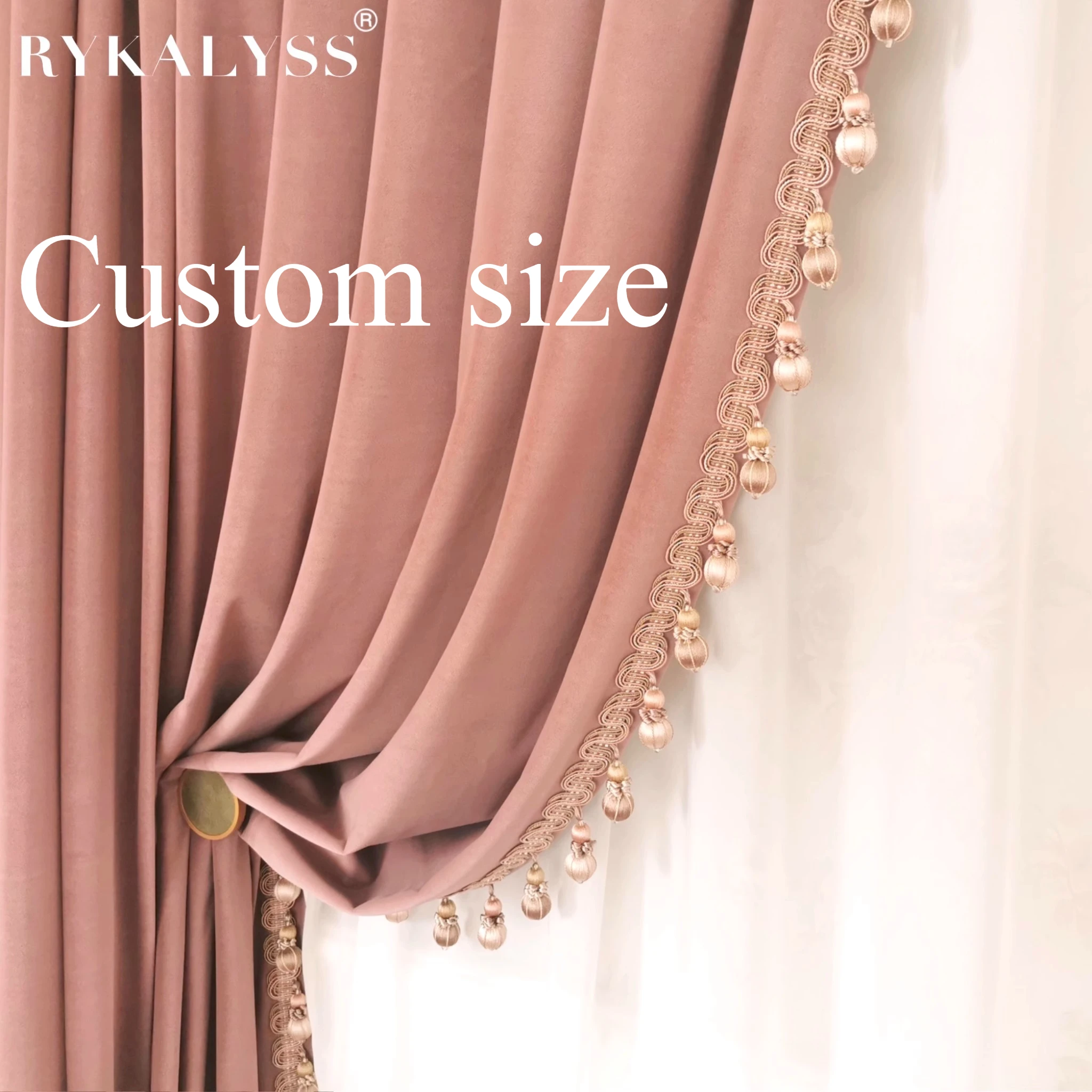 Custom Size Nude Pink Australian Plush Curtains Blackout Modern Villa Decoration Door Screen Shutter Partition Door