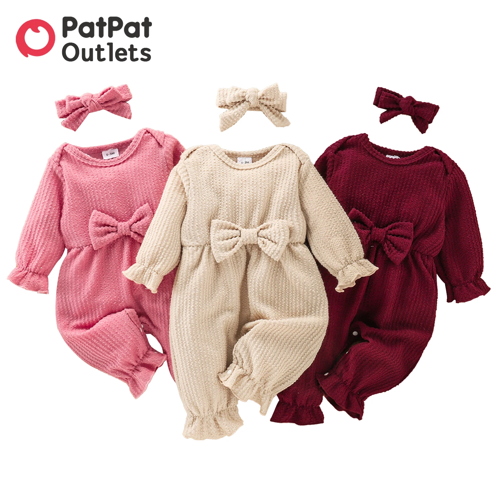 

PatPat 100% Cotton Overalls Baby Girl Clothes Jumpsuit New Born Romper Newborn Bodysuit Ribbed Long-sleeve Snap-up Bowknot