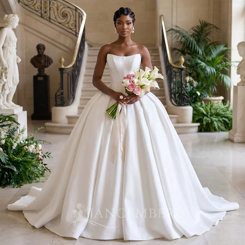

Bohemia Wedding Dresses Satin Strapless Bridal Gown Ball Gown Beach Boho Wedding Party Dress Customized vestidos de novia boda