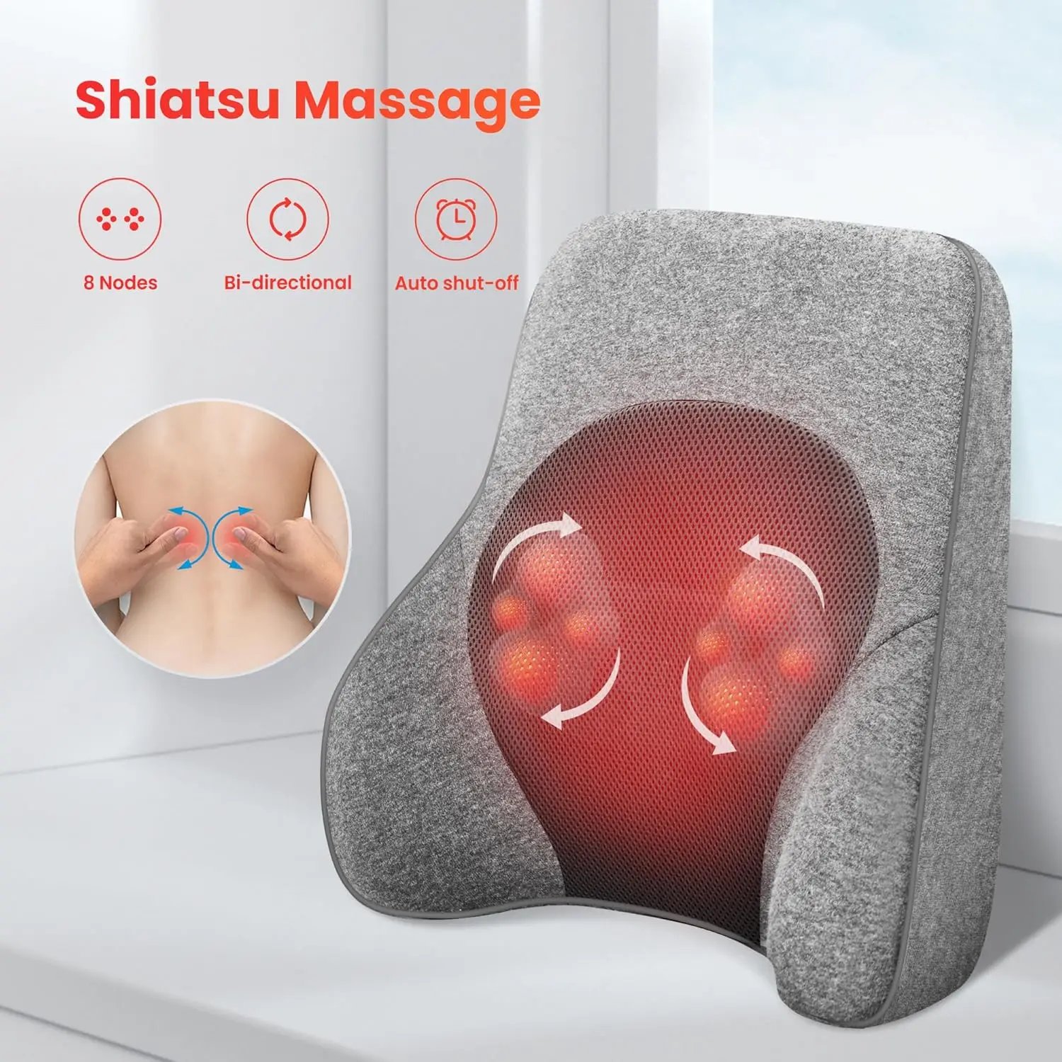 

Back Lumbar Support Pillow For Office Chair Car, Office Desk Chair Lumbar Back Support With 4 Shiatsu Massage Heads & Heating