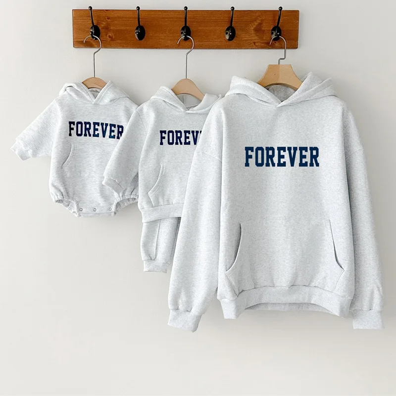 Family Matching Winter Thicken Hooded Hoodie Children Set Father Son Mother Daughter Long-sleeved Sweater Family Party Clothes