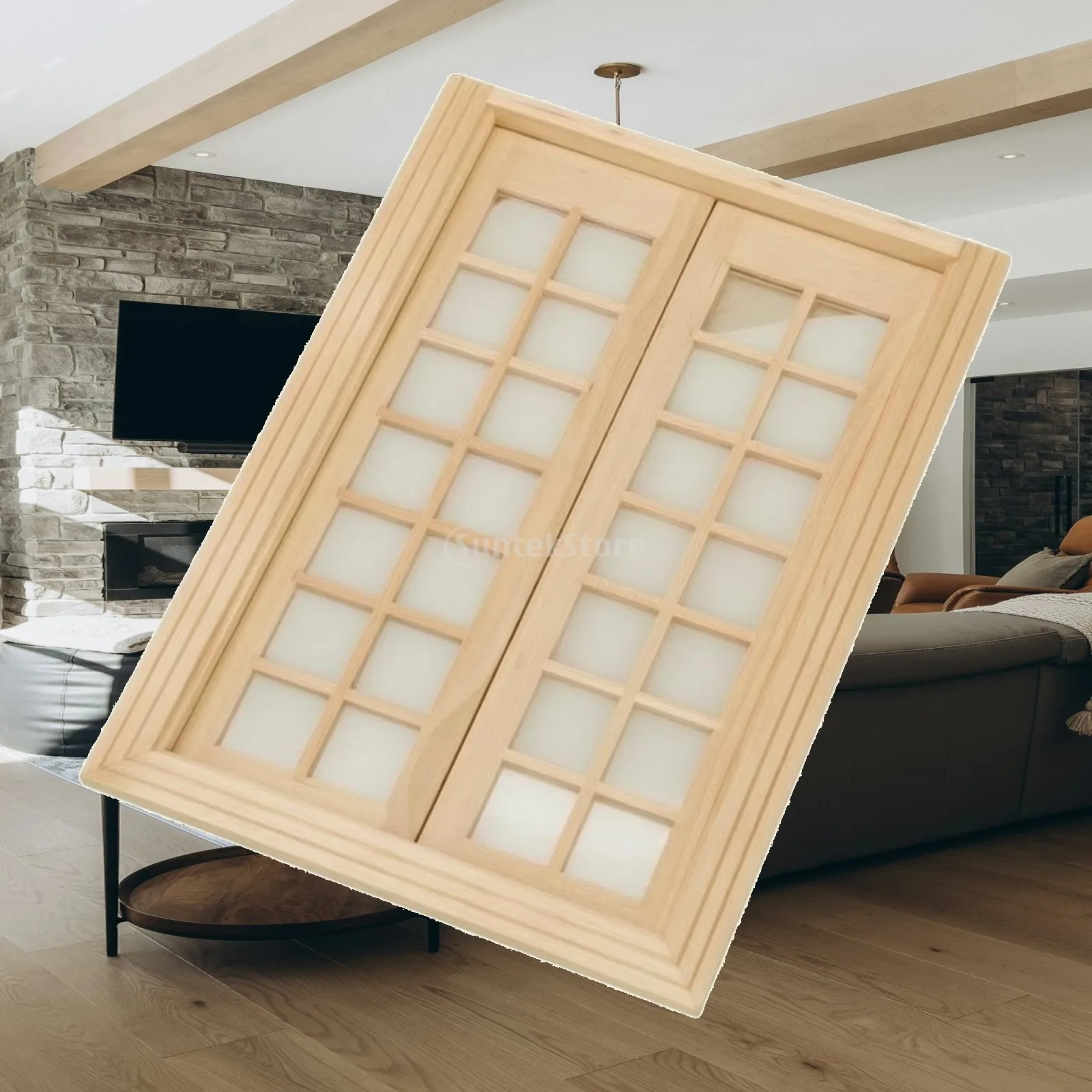 Unfinished Dollhouse Door with Window Panes DIY-Friendly 1:12 Scale Dollhouse Door Compact Sturdy for Model Home Decoration