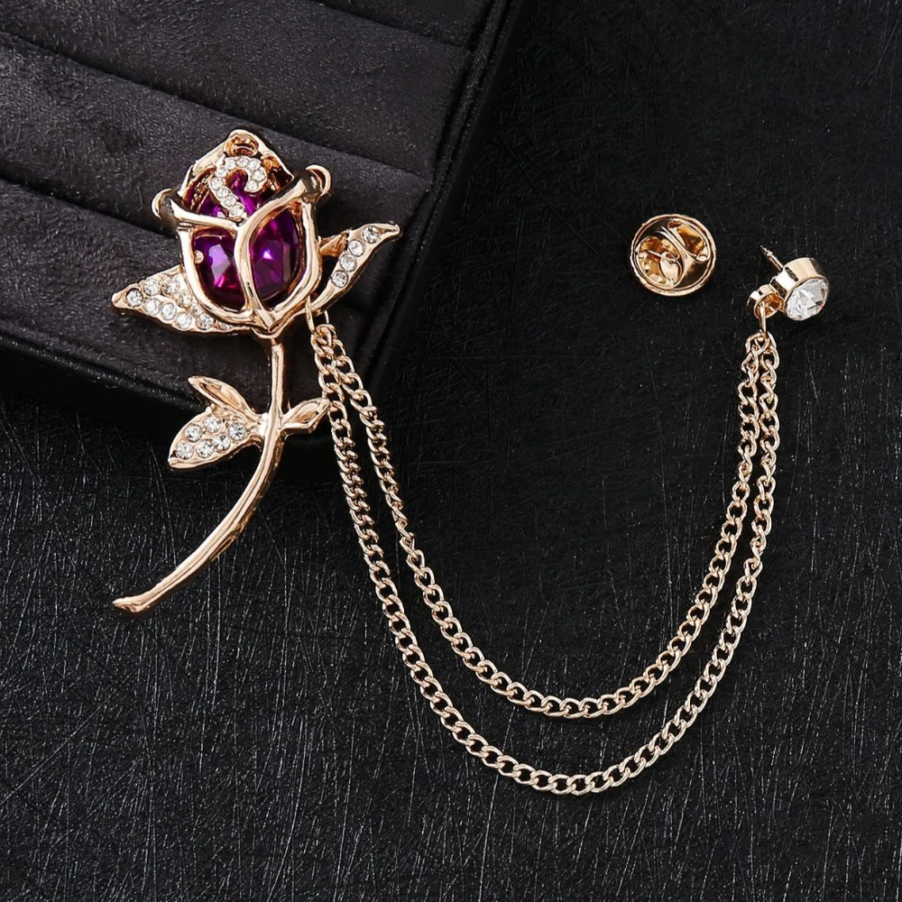 Elegante Blume Strass Brosche Quaste Kette Anstecknadeln für Frauen und Männer Anzug Hemd Abzeichen Modeschmuck Zubehör – Detail 4