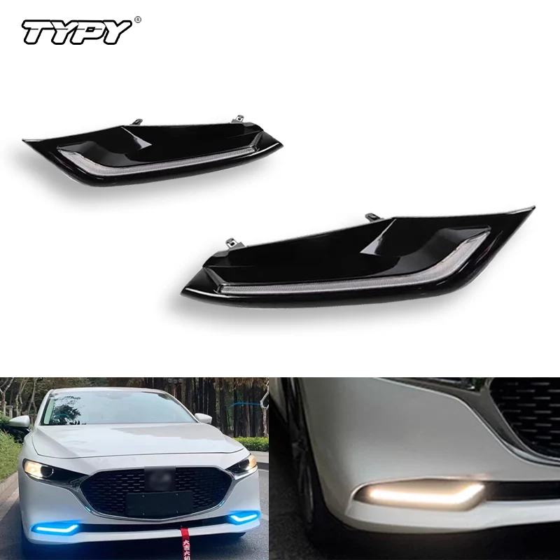 

TYPY 2Pcs DRL for Mazda 3 Axela 2019 2020 2021 2022 LED car Driving daytime running light yellow turn Signal fog lamp with flow