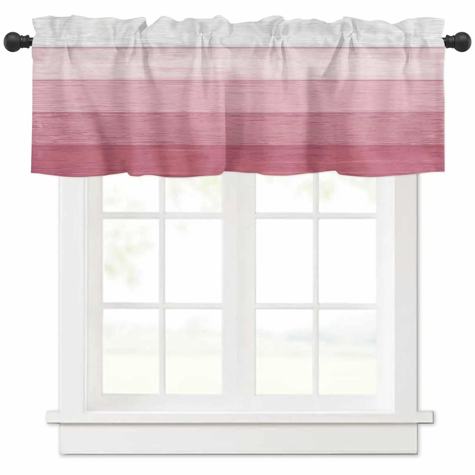 

Retro Wood Grain Pink Classic Gradient 1 Panel Short Curtains for Kitchen Windows Bathroom Bedroom
