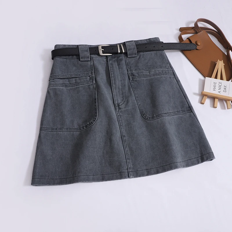 Spring New Age-reducing High-waisted Denim Skirt Women's Slimming Pocket A-line Anti-slip Skirt