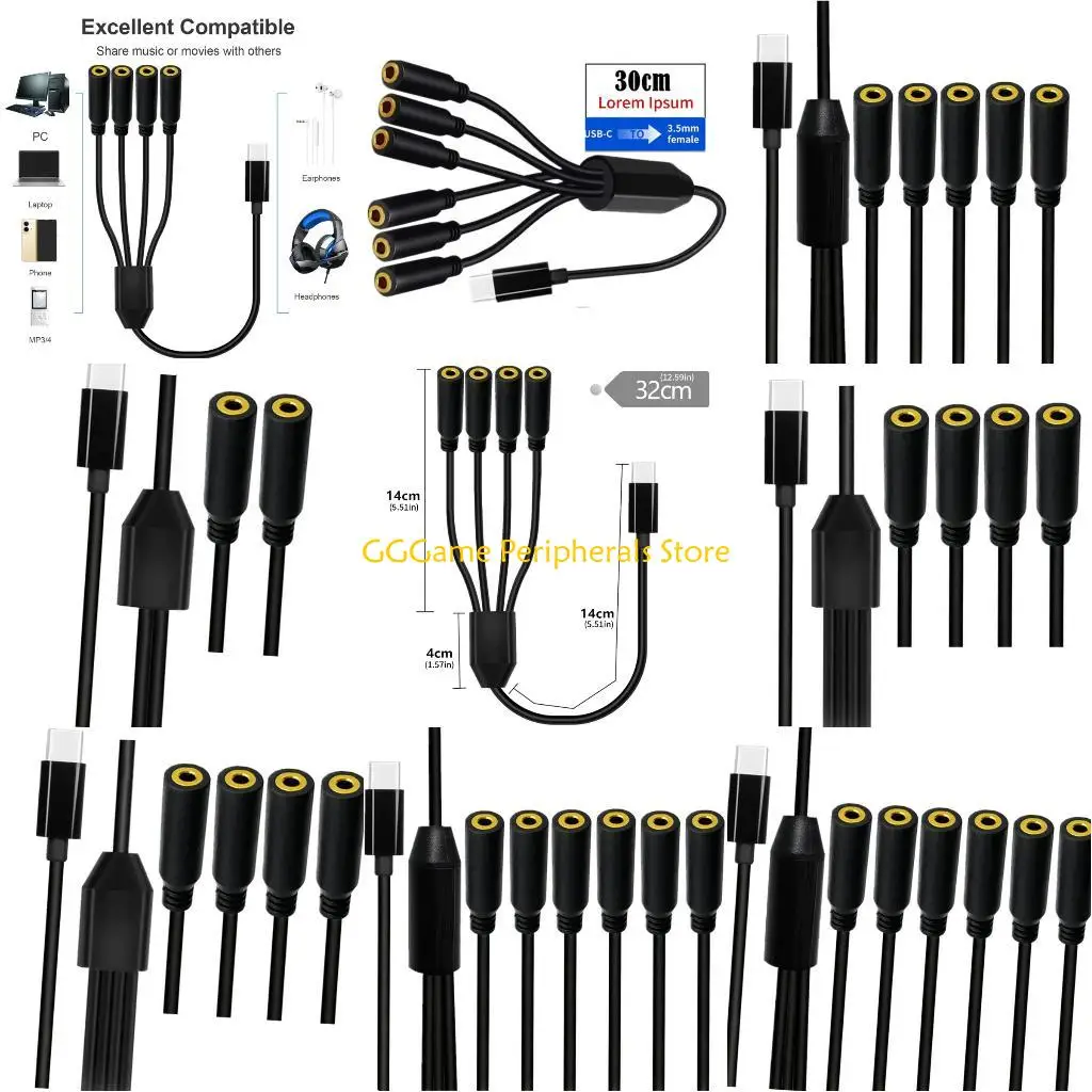 

U55B Type C to 3.5mm Splitter Cable with Decoding Technology Multifunction Type C Sound Adapters for Smartphones Tablets