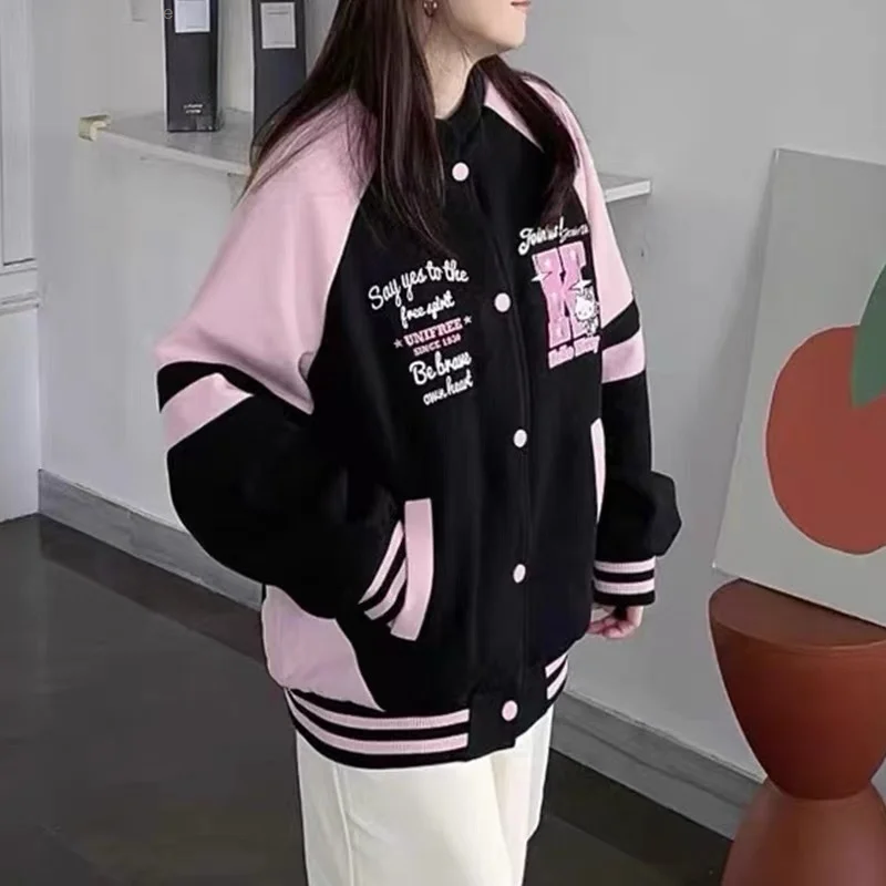 Sanrio Hello Kitty New Fashion Tops Y2k Autumn Versatile Baseball Jacket Women Cartoon Sweet Cool Cardigan Coat Female Clothing