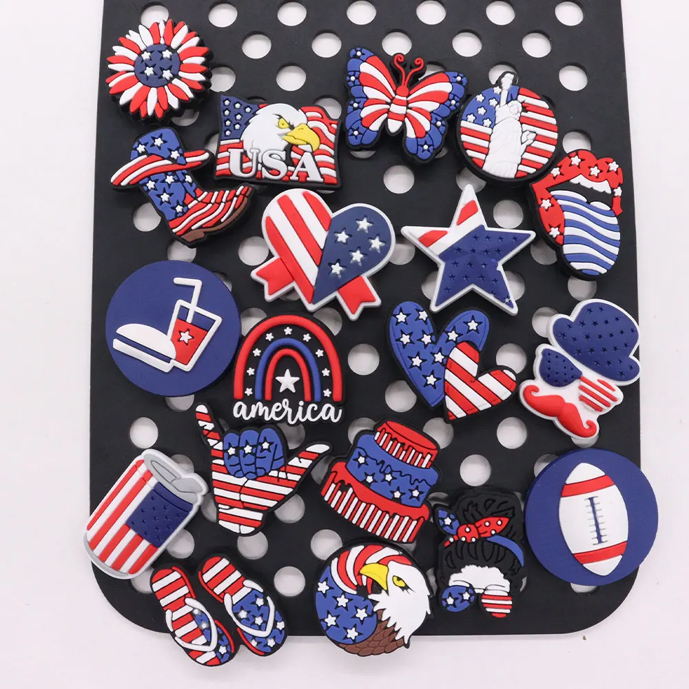 1-19Pcs America Star Heart Flip-flop Shoe Buckle Charms Adult Eagle Accessories DIY Phone Case Holiday Present