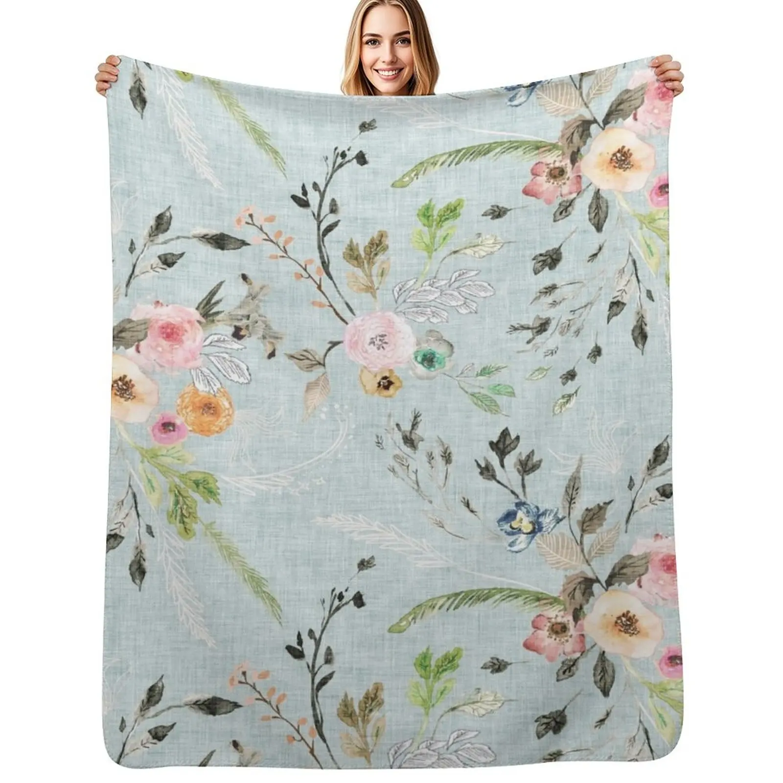 Manta floral azul cielo La Boheme, manta versátil y acogedora para todas las ocasiones