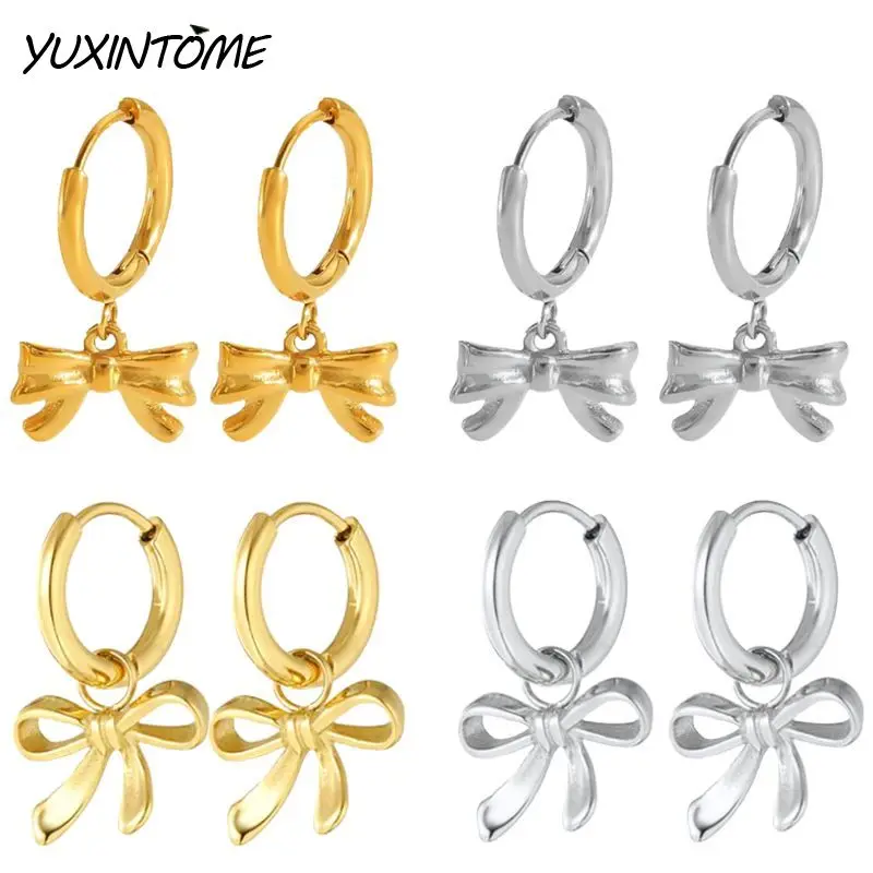 

925 Sterling Silver Needle Simple niche geometric design bow pendant earrings Women Fashionable Versatile Party Wedding Jewelry