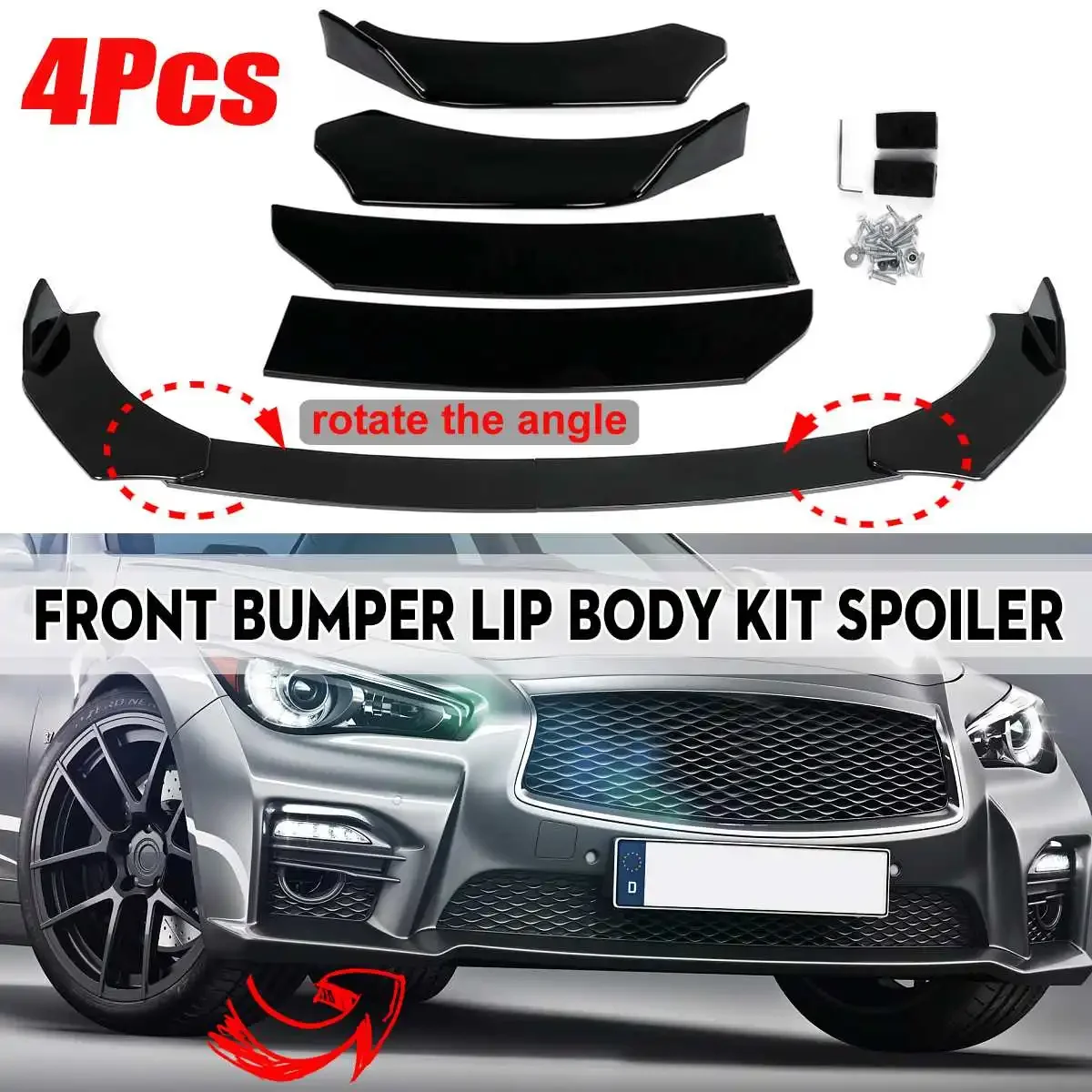 

Universal 4PC Car Front Bumper Splitter Lip Spoiler Guard For Infiniti Q50 Q60 Q70 G25 G37 For Benz W205 W204 W203 W211 Body Kit