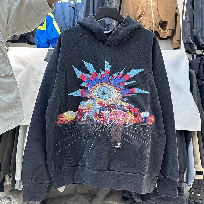 

Высококачественная уличная одежда большого размера с вышивкой «Дом ошибок», винтажный свитшот Jaet, свободная повседневная толстовка с капюшоном