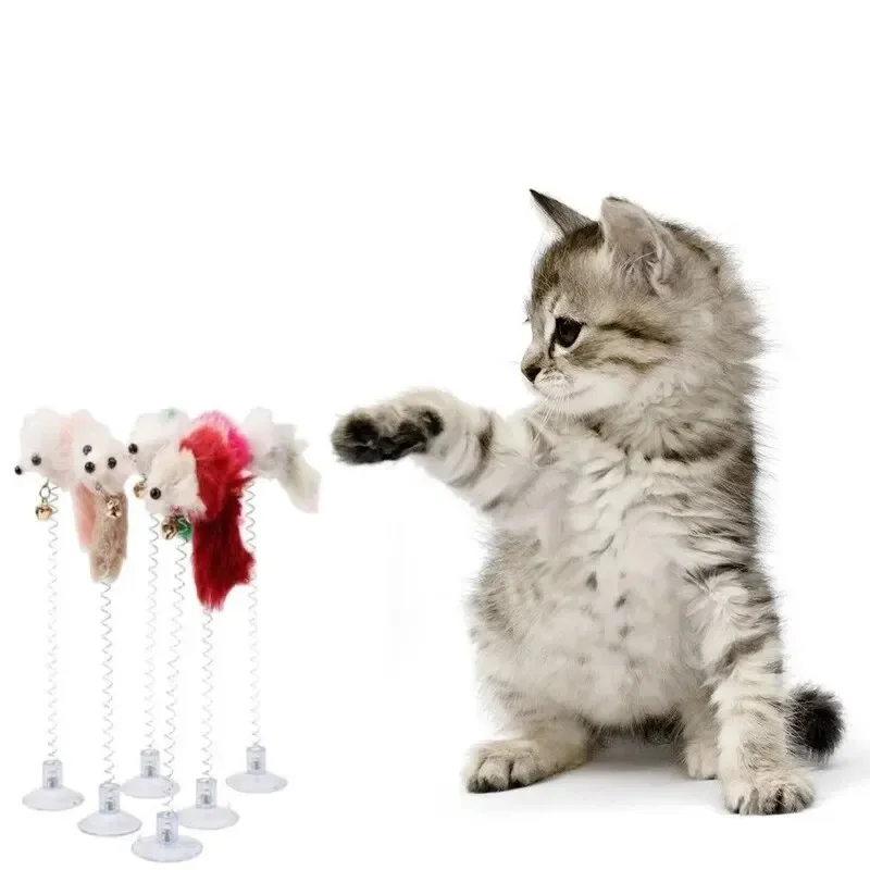 Pet Cat Toy Suction Cup Spring Mouse with Bell Toys Colorful Feather Rod Plush Ball Sisal Ball Cat Interactive Toys Pet Supplies