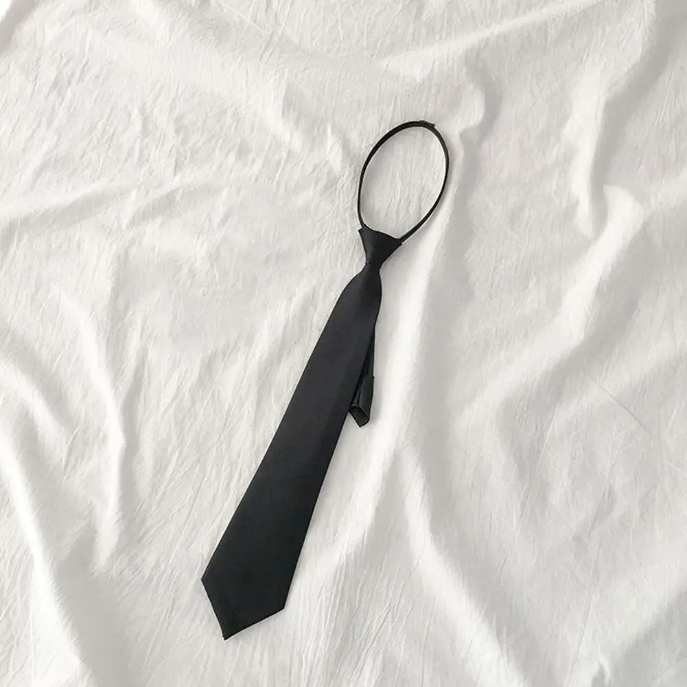 Corbata Simple de estilo coreano para hombre y mujer, corbata negra estrecha con cremallera, lisa, hecha a mano, delgada y estrecha, para fiesta de boda