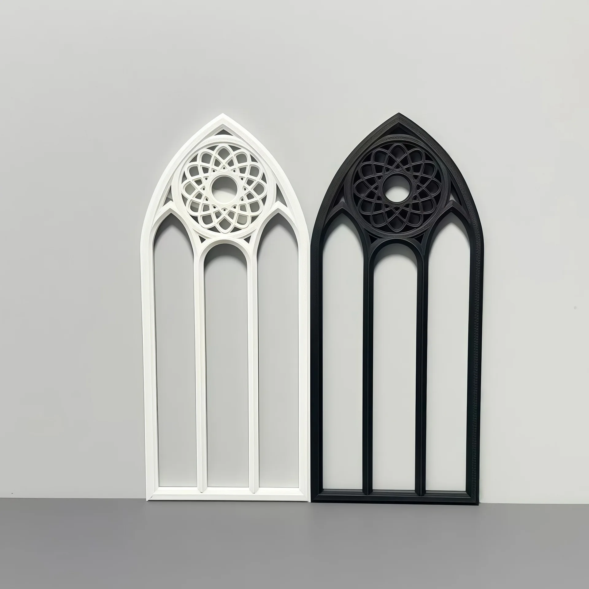 1:12 Scale Dollhouse Gothic Cathedral Window Frame,Black/White Ornate Arched Lattice,Dollhouse Scene Layout Accessory for Dark