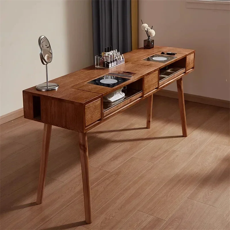 Nordic Solid Wood Nail Tables Multi-drawer Retro Vacuum Cleaner Single Manicure Table Double Mesas Commercial Furniture