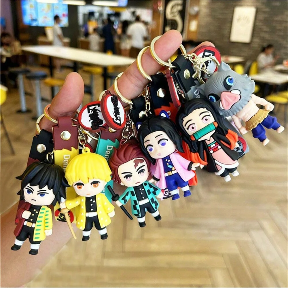 Demon Slayer Kimetsu No Yaiba Blade of Ghost Keychain Cute Characters Bag Pendant Car Key Chain Ring Anime Jewelry Fans Gifts
