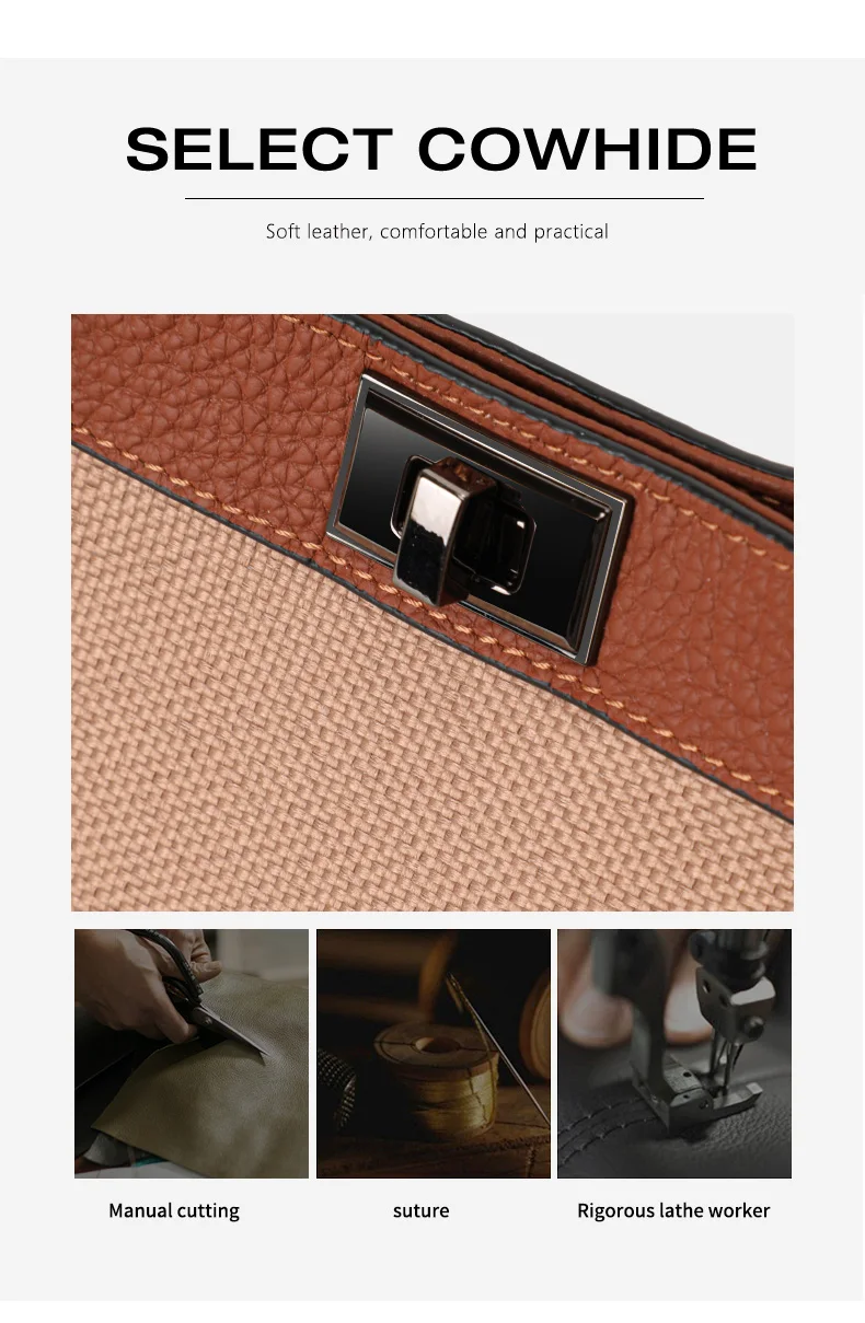Vintage Karierte Canvas-Leder-Kombination Tragetasche Damen Handtasche mit Verschluss Große Kapazität Schultertasche für Alltag Arbeit Reise – Detail 5