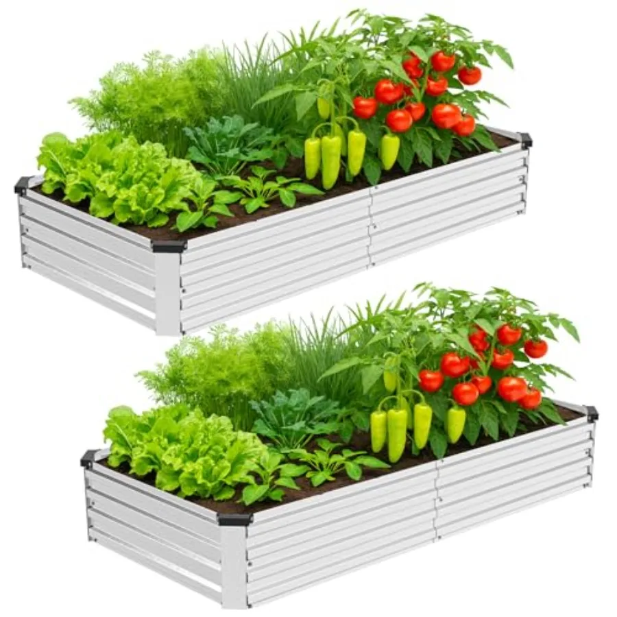 

2 Pack 6x3x1FT Galvanized Metal Raised Garden Bed Kit for Vegetables Herbs Open-Bottom Large Capacity Outdoor Planter Box Garde