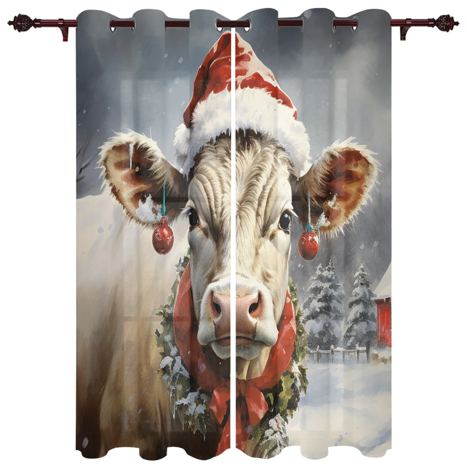 Christmas Snow Farm Cow Window Curtains for Living Room Luxury Bedroom Curtains Coffee Kitchen Decor Drapes