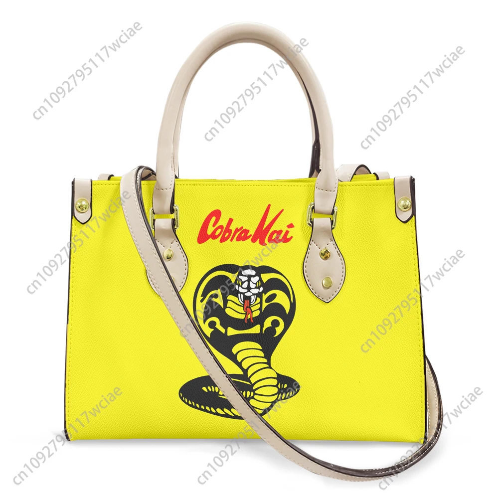 

Cobra Kai No Mercy Snake Tote Bag Purse Womens Mens Personalized Text Image PU Leather Handbag Business Shopping Gift Bags