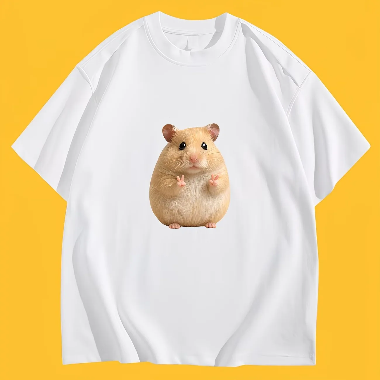 Kawaii Hamster Peace Sign T-Shirt Cute Animal Graphic Tee Summer Short Sleeve Pet Lover Gift Trendy Fashion Unisex Casual Tops