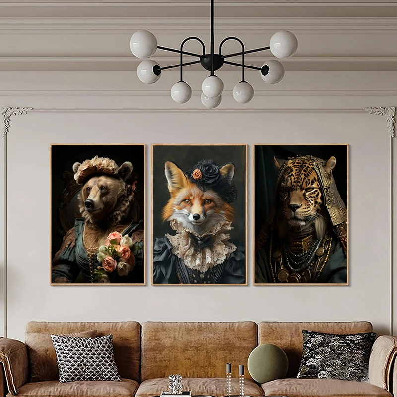 Victorian Age Princess Prince Animal Portraits Dark Academy Retro Fashion Poster Canvas Paintings Wall Art Pictures Home Decor