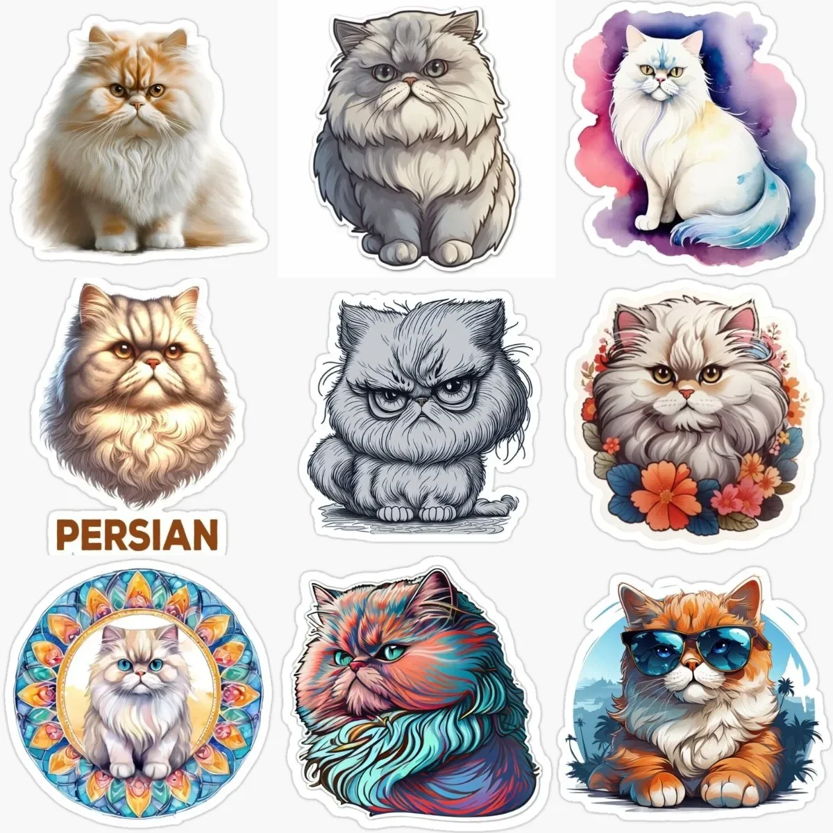 

Creative Persian Cat Pets PVC Waterproof Sticker for Decorate Door Room Fridge Wall Window Car Van Off-road Decal Accessories