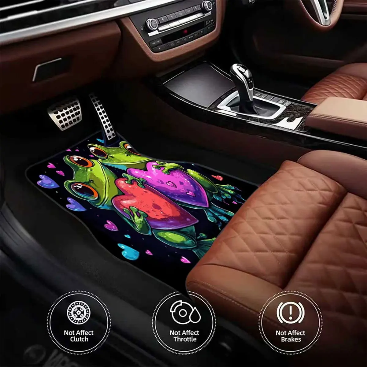 4pcs Set Of Crystal Velvet Cartoon Frog Couple + Heart Pattern Car Floor Mats, Durable And Easy To Clean, Machine Washable And H