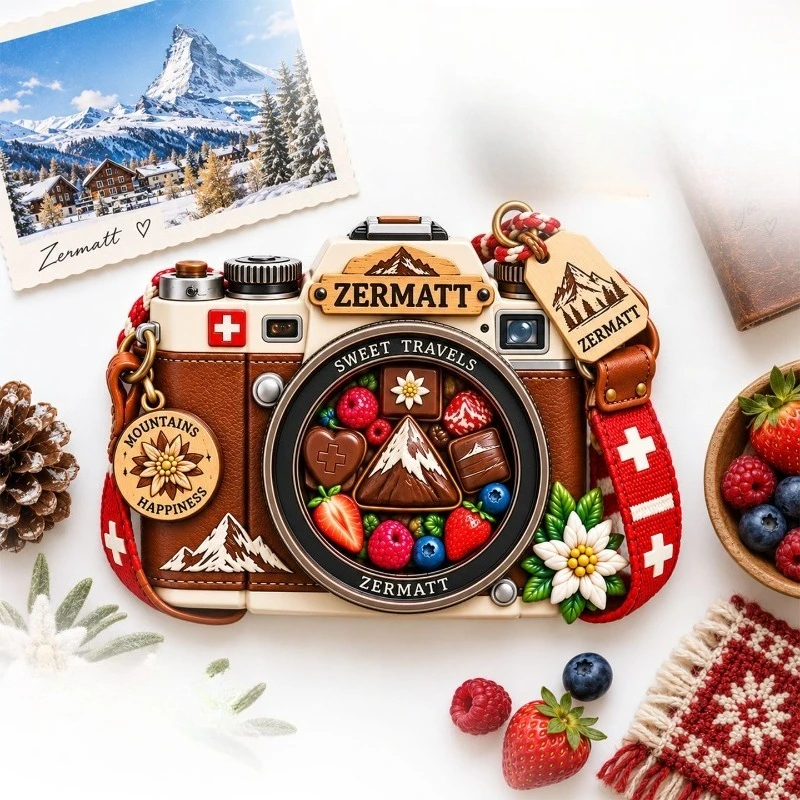 Zermatt Camera Chocolate Peak Fridge Magnet - Sweet 3D Swiss Souvenir Unique Alpine Gift for Travel & Kitchen Decor