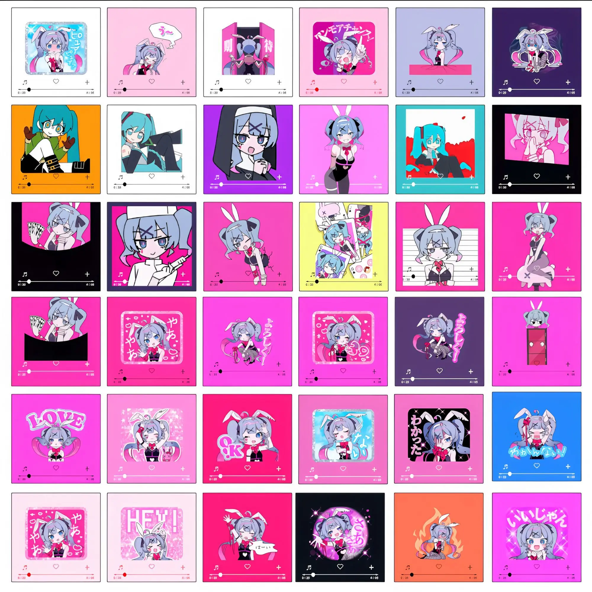 40Pcs/set Anime Hatsune Miku Bunny Girl kawaii expression Figure Waterproof sticker model toys DIY Hand account stickers Gifts