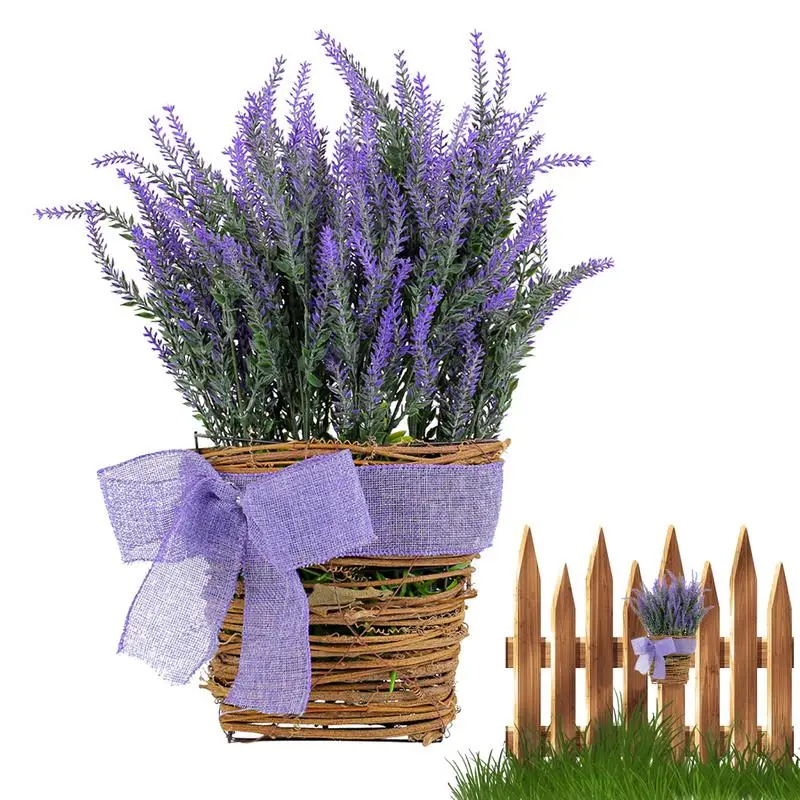 Lavender Wreath Lavender Flower Basket Door Decoration Lavender Flower Basket Wreath Farmhouse Rustic Seasonal Fake Hangings