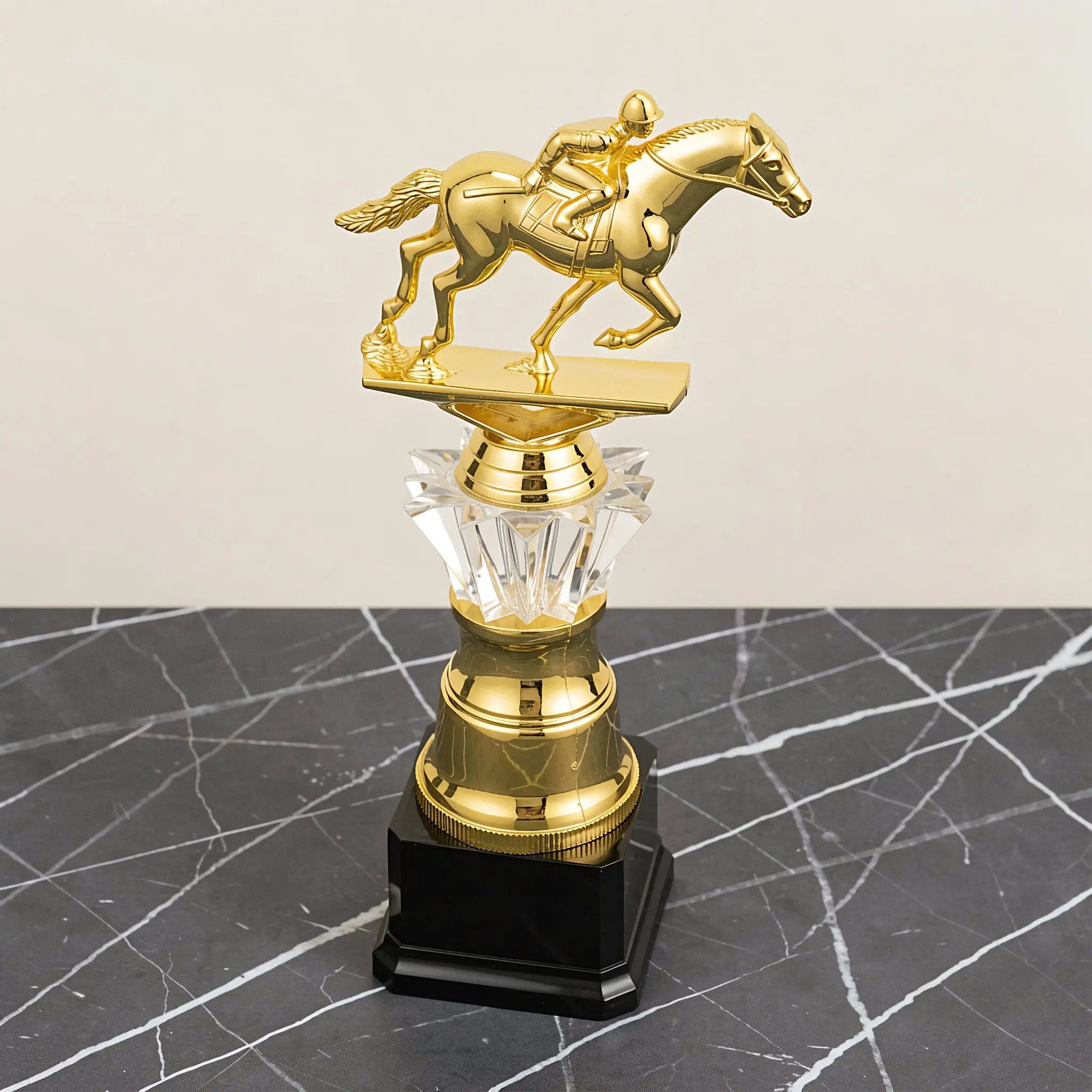Horse Racing Trophy Cup Golden Base Horse Riding Sculpture Engraving Area Equestrian Prize Derby Champion Award Souvenir