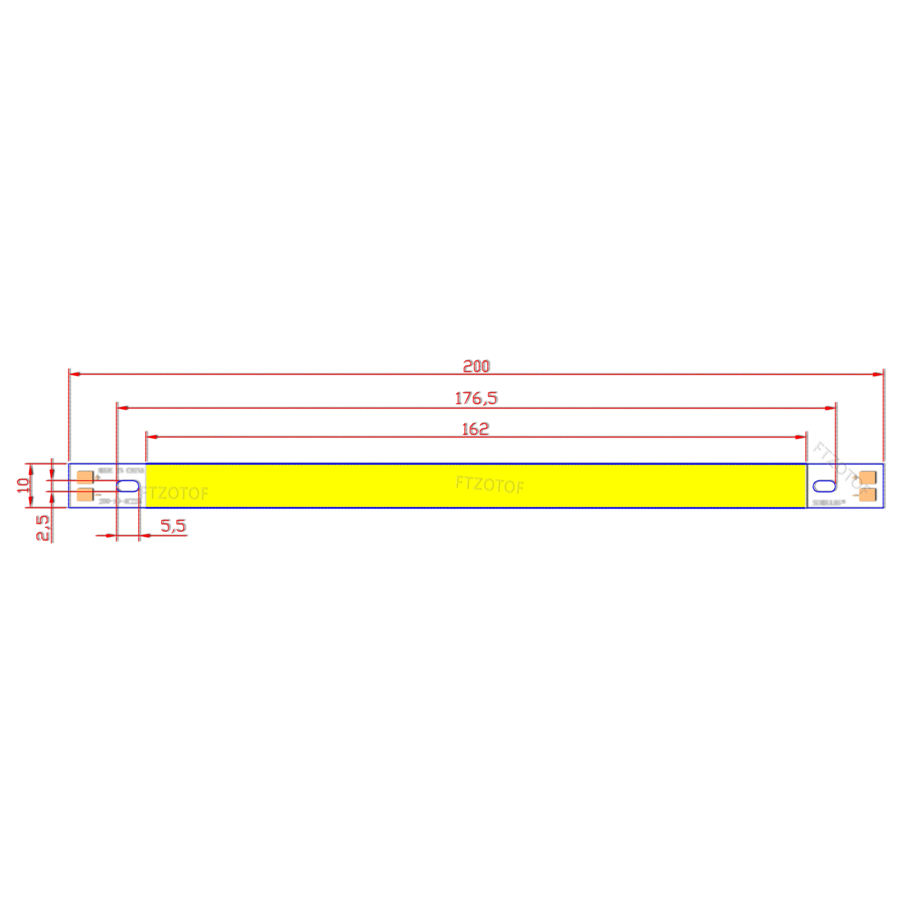 FTZOTOF 200x10mm 12V DC przyciemniane światło LED źródło światła niebieski czerwony zielony ciepły zimny biały pasek Chip LED 10W do żarówka