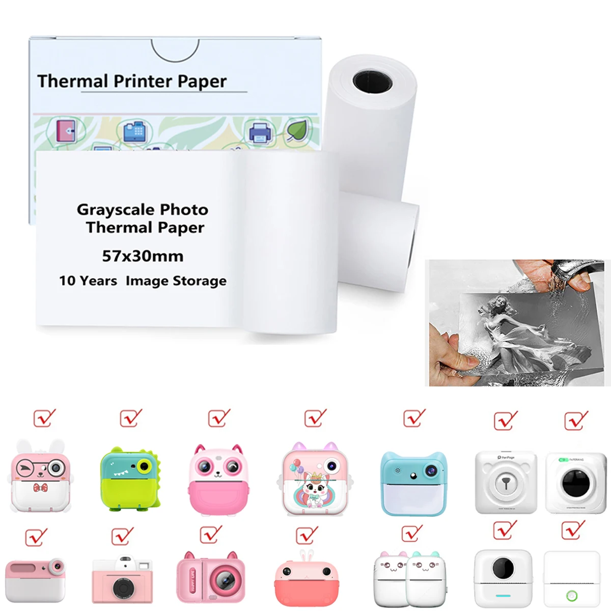 Mini Thermal Self-Sticker Paper 57mm For Picture Photo Portable Printer Thermal Paper Printing Paper For Pocket Printers Camera