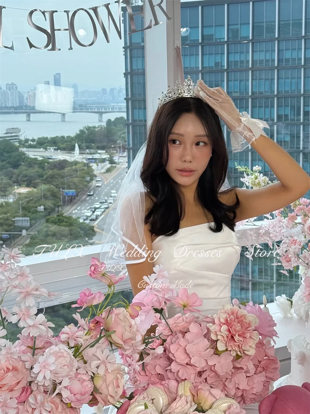 فستان زفاف أنيق من الساتان العاجي من TULX لالتقاط الصور الكورية بدون حمالات على شكل حرف A فساتين زفاف طويلة مشد مخصص لحفلات الزفاف 2026 #4