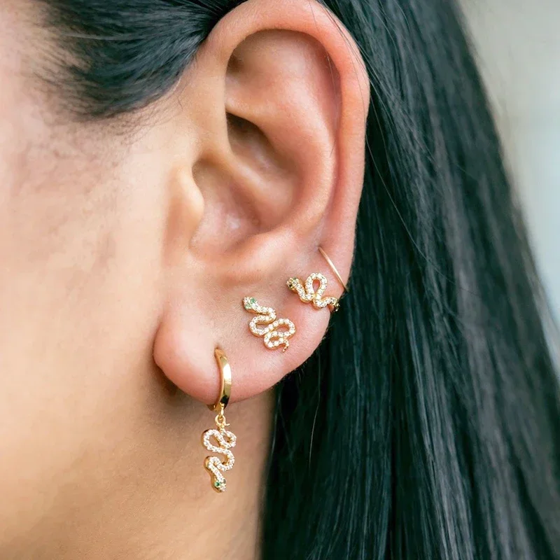Boucles d\'oreilles créoles rondes en argent regardé 925 pour femmes, style animal, salle, métal vintage, émail punk, bijoux fantaisie