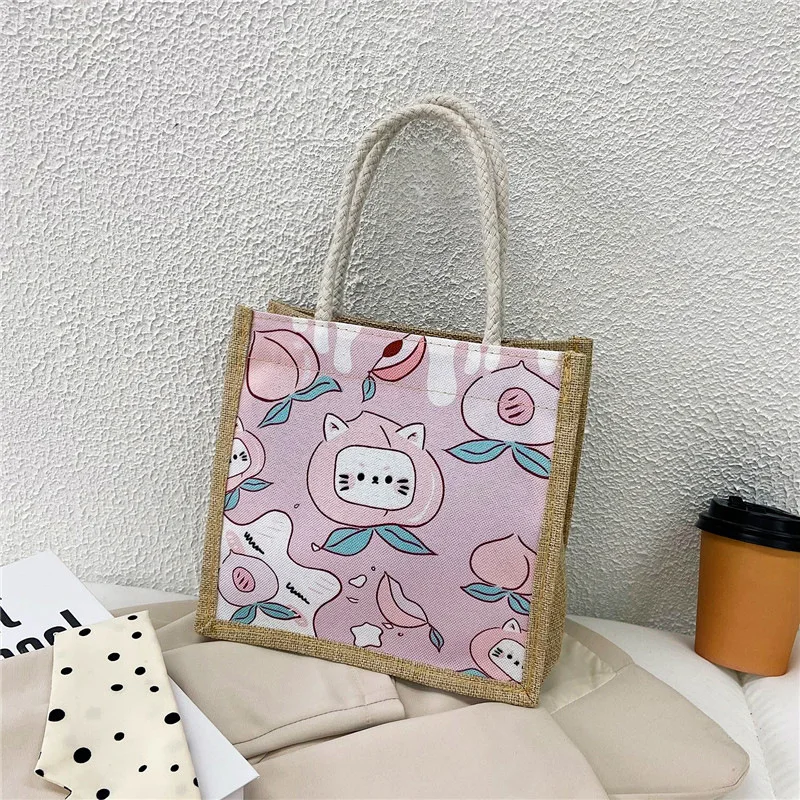 Student Cartoon Canvas Bag Large Capacity Linen Handbag Girls Shopping Tote Bags Lunch Bag