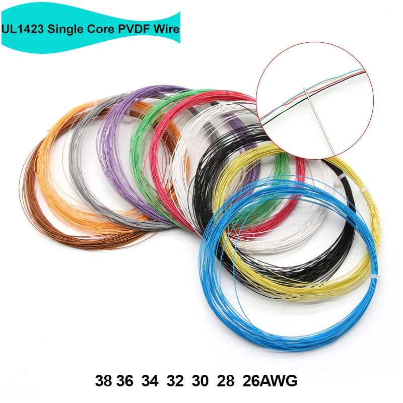 5~500M UL1423 PTFE Wire 38~26AWG High Temperature Wire Line Single Core PVDF Insulated Silver Plated Electric Copper Wire