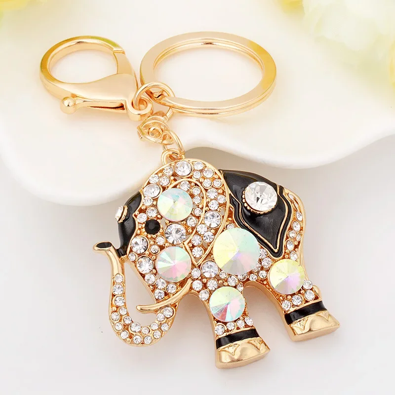 Elephant Keychain Crystal Wild Animal Keychain Unique Design Rhinestone Cute Keyrings Jewelry Women Bag Pendant Charms Accessory