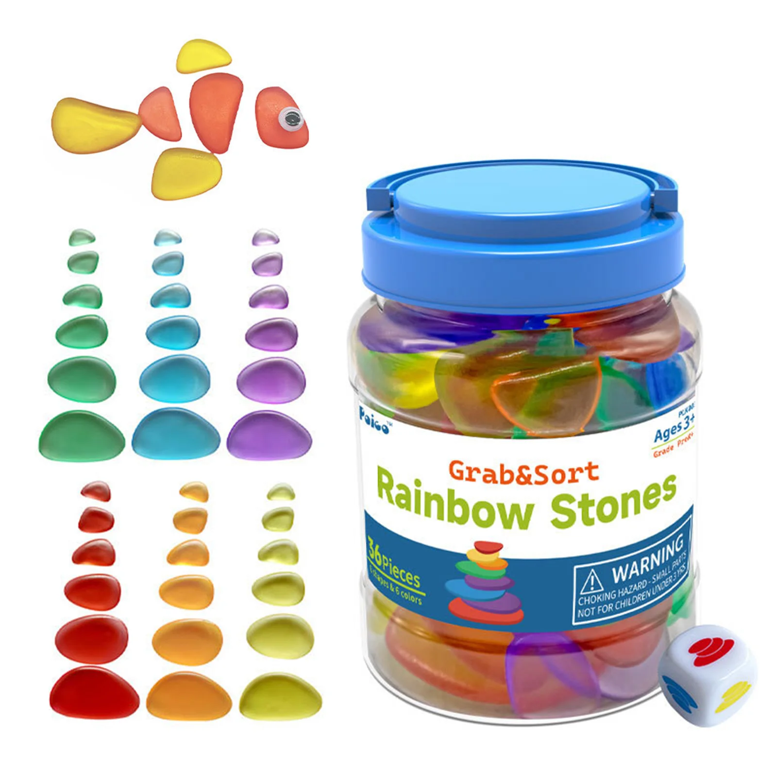 36x Stack Toy Jar Color Sensory Rainbow Pebble Educational Toys Montessori Gifts for Children Activity Travel Teaching Playroom