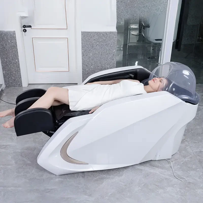 

Modern Luxury Hair Salon Furniture White Electric Multifunctional Wash Chair Massage Shampoo Bowl Bed Chair