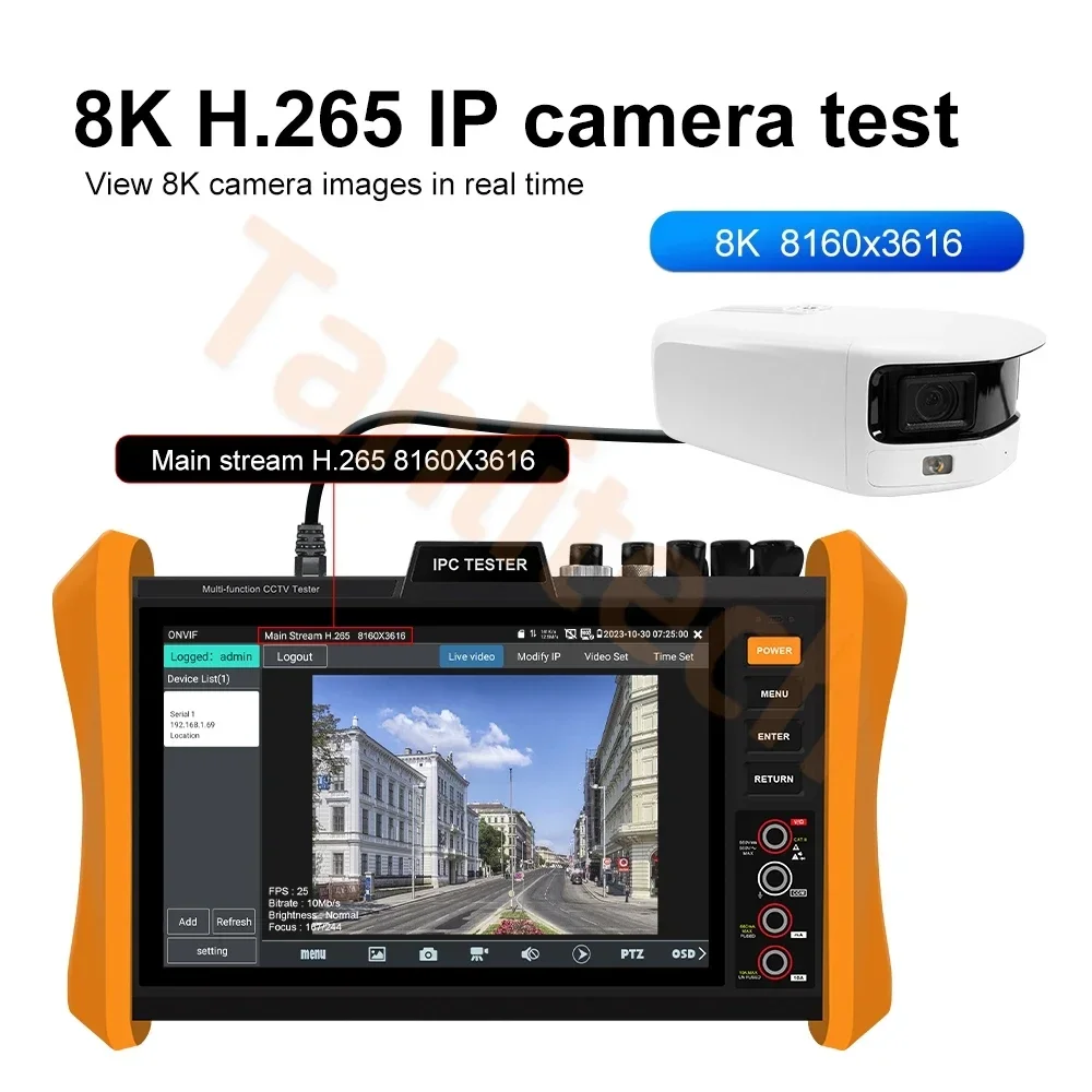 High-Level CCTV IPC Tester IP / Analog / CVI / TVI / AHD/ HDMI / VGA / SFP /PoE++ All-in-one 8K H.265 IP Camera Tester VGA HDMI