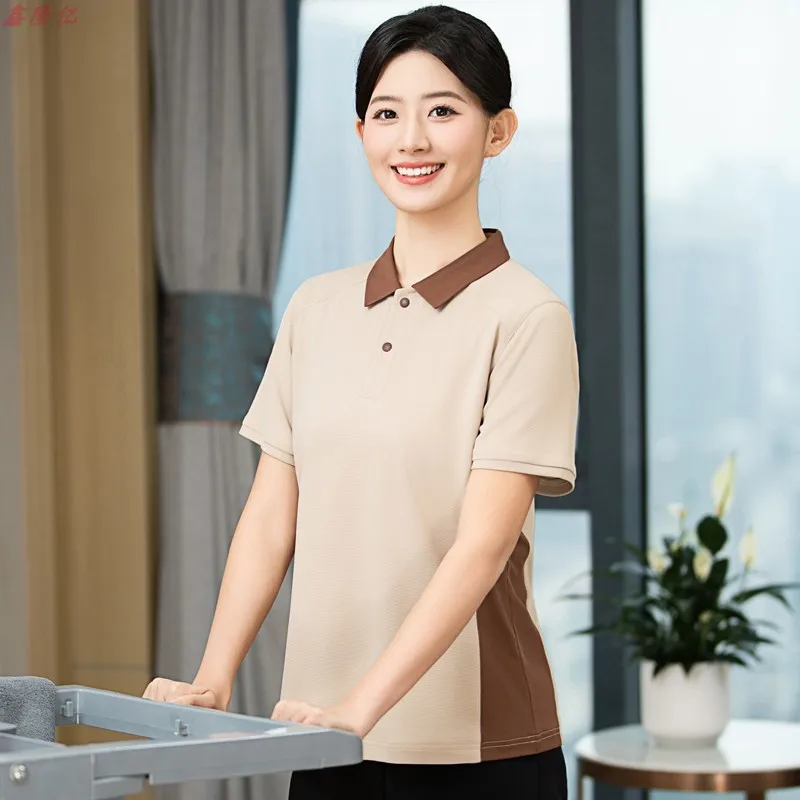 Hotel Guest Room Cleaner Work Uniform Thin Short Sleeve Housekeeping Property Summer Breathable Turn-down Collar Cleaning Unifor