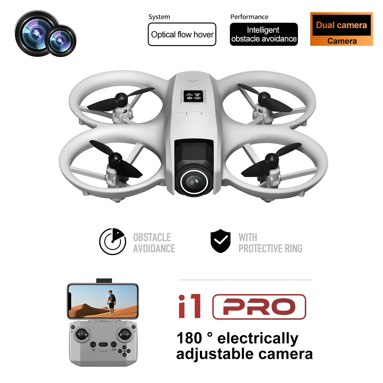 Nuovo i1 PRO Drone 4K HD Doppia Fotocamera Evitamento Ostacoli Flusso Ottico Fotografia Aerea Quadcopter Con Luce Fredda Dron Giocattolo Regalo